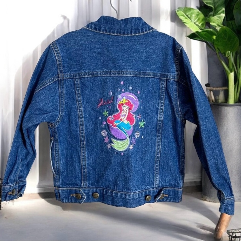 Disney Store Little Mermaid Blue Denim Jacket Girls XS Embroidered